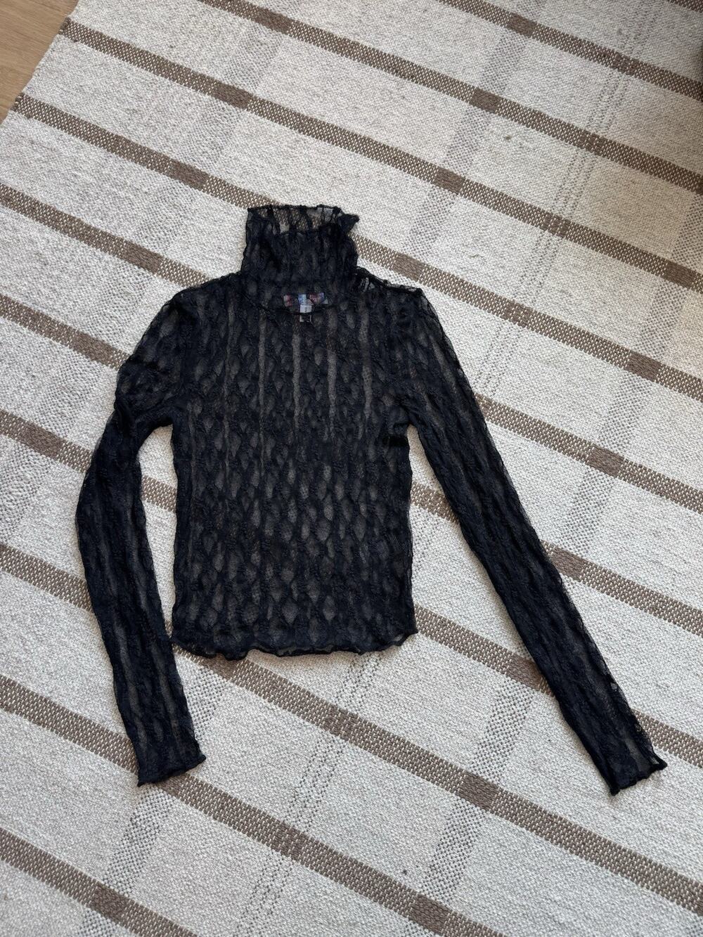 Urban Outfitter Black Sheer Lace Long Sleeve Top Small Whimsy Goth Fairy Indie